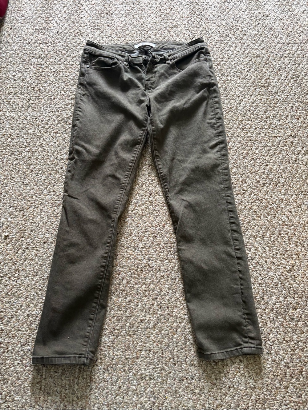 Isaac Mizrahi Olive Green Jeans with Pink Logo Tag